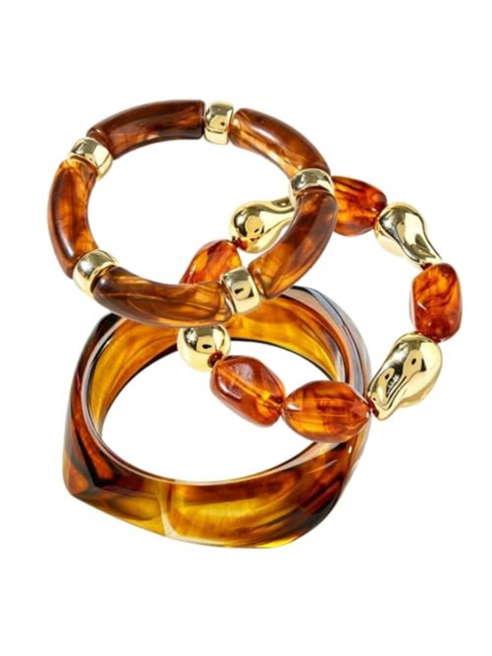 3 Pcs Amber Resin Bangle Bracelets Retro Tortoise Shell Stackable Bracelets